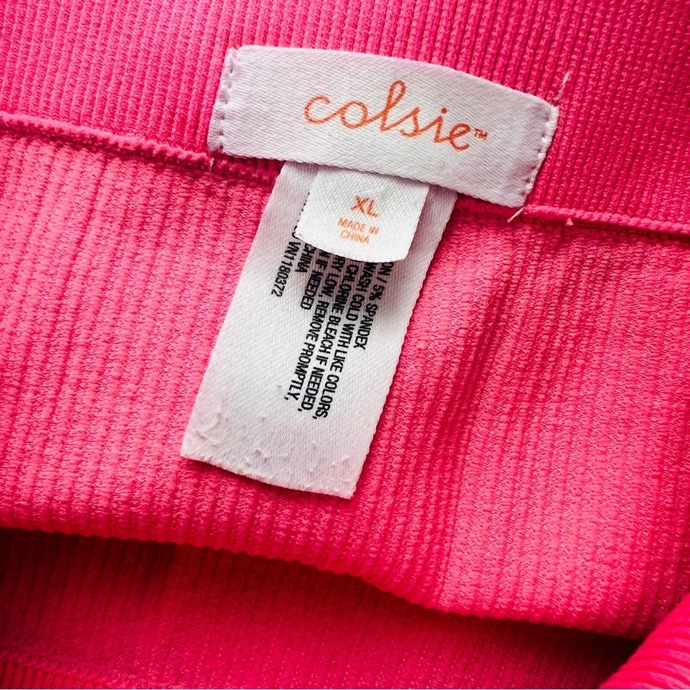 Colsie Women’s Size XL Bright Pink Ribbed Bike Shorts Yoga EUC Exercise Running - Picture 4 of 6
